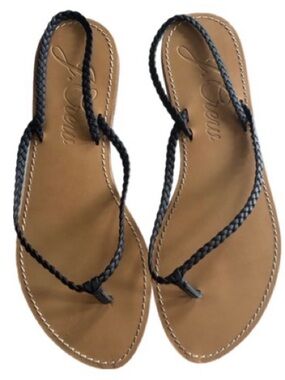J. Crew Black Braided-Strap Tan Footbed Sandals